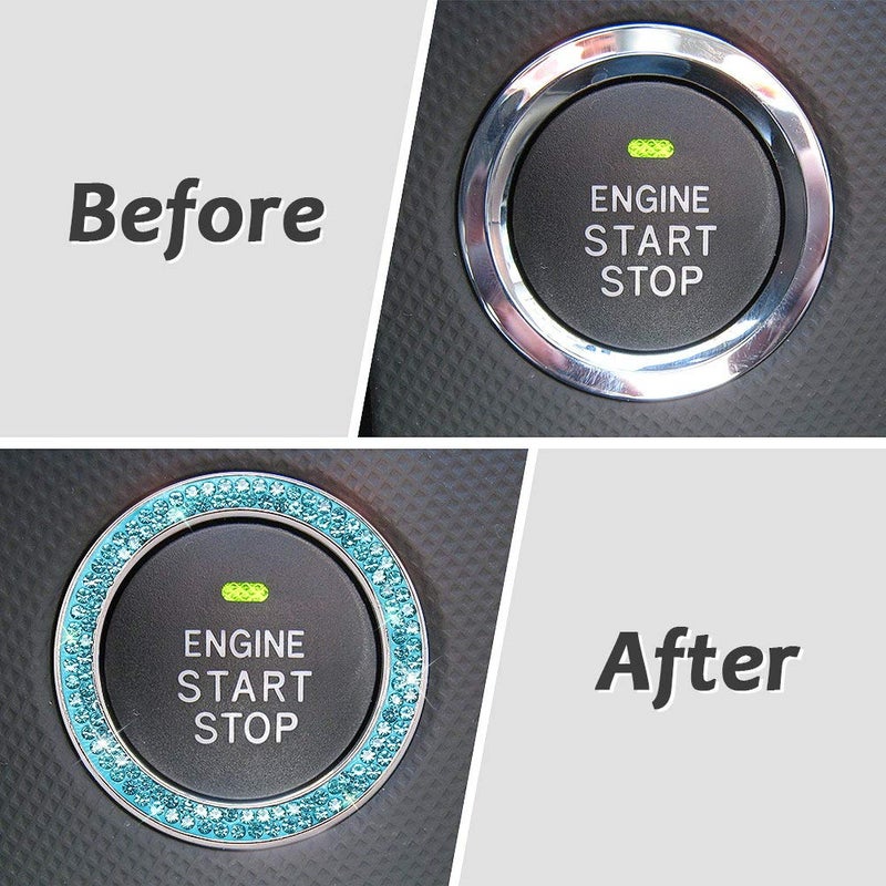 ToBeQueen Push to Start Button Ring Emblem Sticker 2Pcs Diamond Car Ring Stickers Rhinestone Car Accessories Interior for Women,Cute Car Decals Ignition Accessories Blue - Image 2